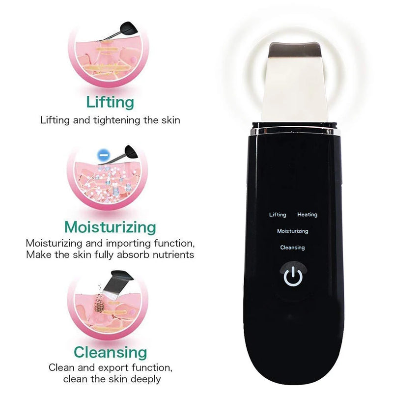 Wireless Ultrasonic Skin Scrubber Blackhead Remover Hot Compress Facial Cleansing Pore Cleanser Skin Spatula Peeling Face Care