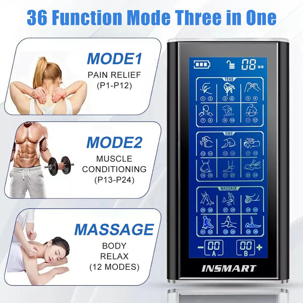 INSMART Eletric EMS Muscle Stimulator Massager Tens Electrostimulator Acupuncture Physiotherapy Pain Relief Relaxation Treatment