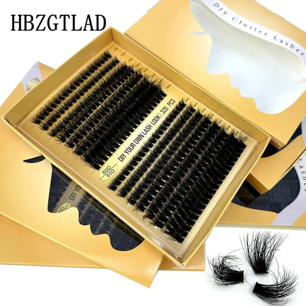 320Ps DIY 5D Fluffy Lash Clusters 60D 80D 100D Thick Eyelash Clusters D/DD Curl Wispy Individual Lashes 9-16mm Eyelash Extension