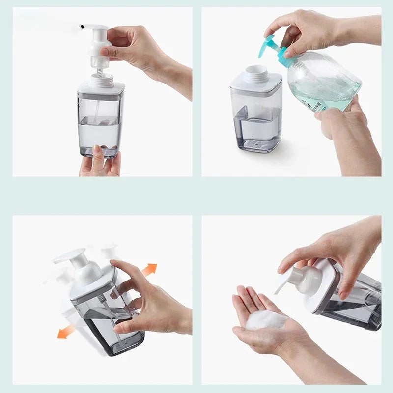 Transparent Foam Pump Bottles Bathroom Facial Cleanser Hand Sanitizer Soap Bottles Press Type Mousse Shampoo Dispenser 420ml