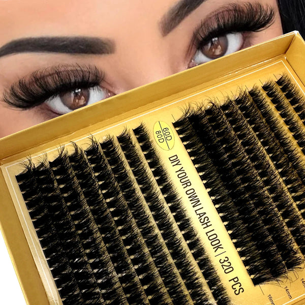 320Ps DIY 5D Fluffy Lash Clusters 60D 80D 100D Thick Eyelash Clusters D/DD Curl Wispy Individual Lashes 9-16mm Eyelash Extension