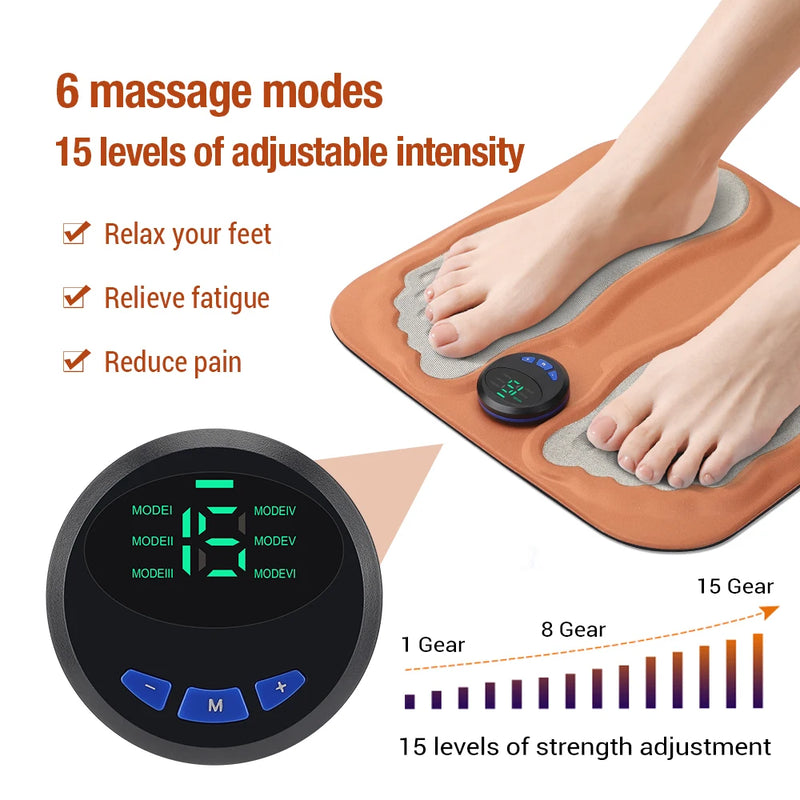 3D Smart Foot Massage Pad Feet Massager 6 Modes 15 LevelsImprove Blood Circulation Relax Muscles Slim Legs Rechargeable Foot Pad