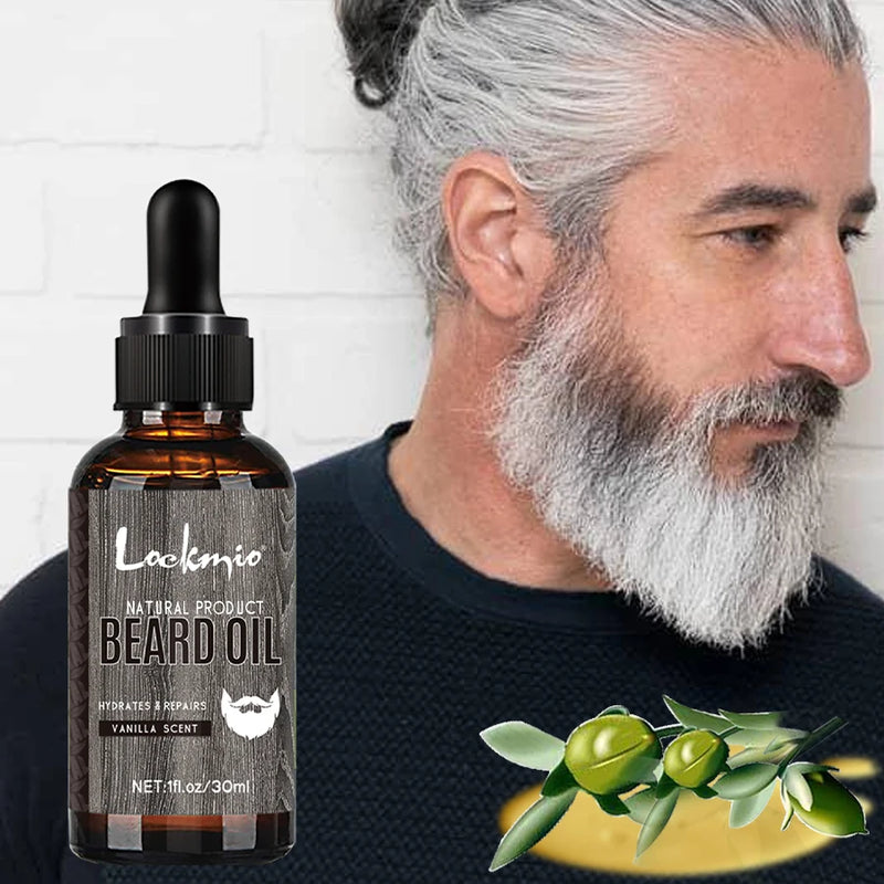 LOCKMIO Natural Beard Oil for Men Vanilla Scent Hydrates Repairs Beard Roots Growth Fuller Thicker Styling Care